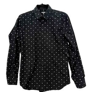 Express Men's Black Floral Print Long Sleeve Dress Shirt Size Small 14-14.5